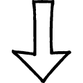 黒い線で描かれた下向きの矢印の手書きアイコン、png画像