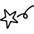 くるくるの線がついた流れ星、流星の手書きイラスト、アイコン、線で描かれたシンプルなアイコン